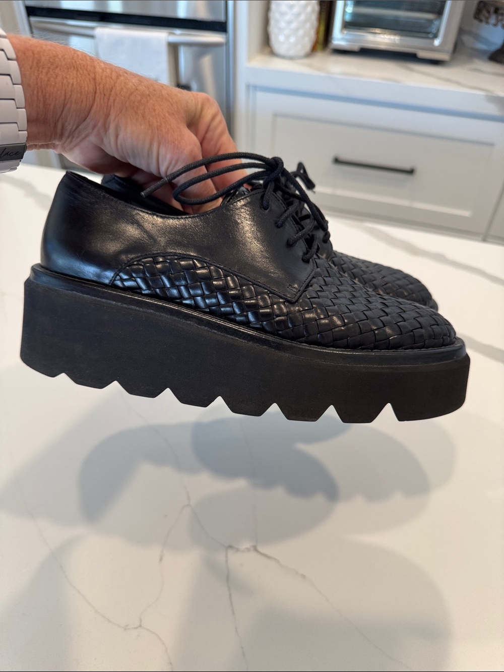 Homers Black Woven Platform Lace-Up Women's Shoes